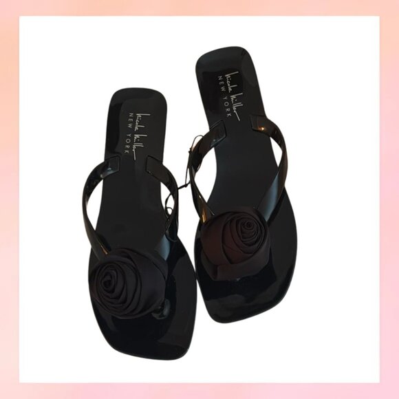 Shoes - Nicole Miller New York Jelly Thong Sandals with Fabric Rose